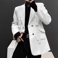 INCERUN Mens Lace-Up Design Long Sleeve Blazer Fashion Loose Fit Solid Color Casual Suit for Male