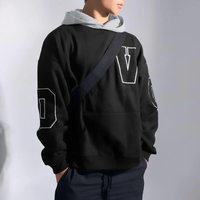 INCERUN Mens Letter Embroidery Long-Sleeve Sweatshirt Fashion Patchwork Hooded Sweatshirts Loose Fit for Male S-5XL