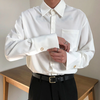 INCERUN Mens Minimalist Metal Button Long Sleeve Shirt Business Casual Solid Color Lapel Top Male Loose Fit S-5XL