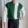INCERUN Mens Patchwork Contrast Long Sleeve Shirt Comfortable Knitted Lapel Pullover for Daily Large Size S-5XL