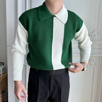INCERUN Mens Patchwork Contrast Long Sleeve Shirt Comfortable Knitted Lapel Pullover for Daily Large Size S-5XL