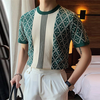 INCERUN Mens Print Crew Neck Short Sleeve T-shirt Comfortable Business Casual Green Tshirt Male S-5XL