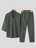 INCERUN Mens Sets 3/4 Short Sleeve Shirt & Pants Two Pieces Set Loose Daily Men