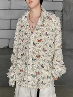 INCERUN Mens Shirt Butterflies Print Tassel Shirts Fashion Party Long Sleeve Lapel Top Summer Casual Male Clothing Shirt