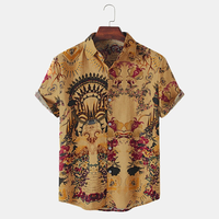 INCERUN Mens Shirt Ethnic Print Short Sleeve Shirt Summer Daily Beach Shirts