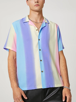 INCERUN Mens Shirt Fashion Casual Rainbow Print Shirts Short Sleeve Lapel Tops Summer Daily Men Clothing