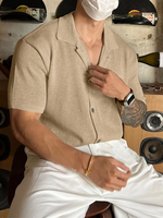 INCERUN Mens Shirt Solid Color Button Shirt Mens Lapel Short Sleeve Top Daily Casual Shirts S-5XL