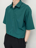 INCERUN Mens Shirt Solid Color Short Sleeve Shirts Summer Daily Lapel Casual Men