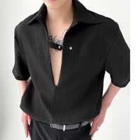 INCERUN Mens Shirt Solid Color Slightly Transparent Lapel Shirt Casual Short Sleeve Breathable Top Summer Daily Male Clo
