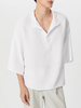 INCERUN Mens Shirt Solid Color Stand Collar Shirt Summer Casual Loose Fit Half Long Sleeve Top Men Clothing Shirts