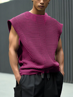 INCERUN Mens Solid Color Textured Stitching Striped Sleeveless T-Shirt