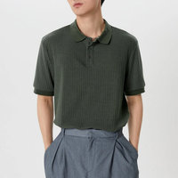 INCERUN Mens Solid Rib-Knit Short Sleeve Golf Shirt Comfy Fabric Lapel Top for Men