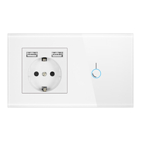 Interrupteur à capteur tactile avec prise avec panneau de verre en cristal USB Prise murale 110-250V 16A avec interrupte