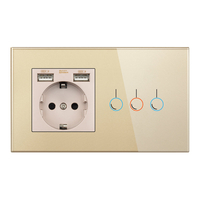 Interrupteur à capteur tactile SRAN 146 * 86mm 220V 16A avec prise avec prise murale pour panneau en verre cristal USB a