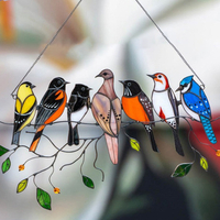 Jardin extérieur Simple dessin animé oiseaux vitrail maison décoration murale fenêtre suspendus accessoires cadeau