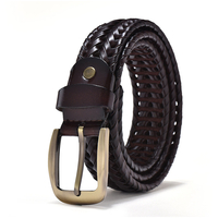 JASSY 105-125 cm respirant hommes en cuir tissé à la main Vintage décontracté boucle ardillon ceinture creuse