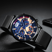 Jassy 7 Couleurs Acier Inoxydable Business Casual Mesh Strap Luminous Hand Calendar Quartz Watch