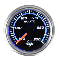 Jauge de température dhuile ELUTO 2 pouces 52mm 100-300 ° F bleu LED compteur de voiture à visage noir avec capteur