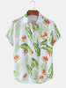 Jay Chou Mojito même style feuilles tropicales impression poitrine poche revers col Hawaii vacances chemises à manches c