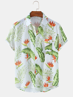 Jay Chou Mojito même style feuilles tropicales impression poitrine poche revers col Hawaii vacances chemises à manches c