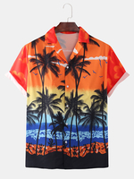 Jay Chou Mojito même style plage cocotier paysage impression manches courtes Hawaii chemises décontractées