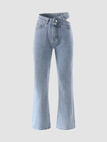 Jean en coton uni à boutons évidés