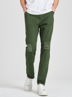 Jeans à fermeture à glissière"idiens déchirés de couleur unie pour hommes avec poche