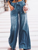 Jeans à jambe large à taille moyenne à lacets décontractés pour femmes avec poche