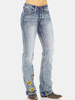 Jeans à poches brodées à fleurs pour femmes Regular Fit Casual Distressed Jeans