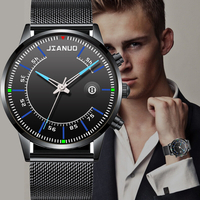 JIANUO hommes montre alliage sport affaires calendrier lumineux étanche maille ceinture montre à Quartz