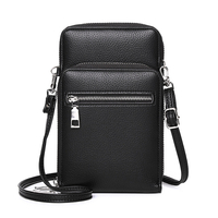 JOSEKO hommes en cuir artificiel couleur unie fermeture éclair sac de téléphone portable sac à bandoulière multi-compart