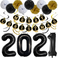 Joyeux Noël Foil Ballons Bannière Papier Pompons Party Decoration Set