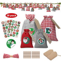 JOYXEON 28 PCS Noël Suspendus Calendriers De Lavent Compte À Rebours Cordon Cadeau Sacs Bonbons Biscuit Pochettes P
