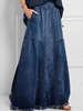 Jupe en jean lâche taille élastique en détresse pour femmes avec poche
