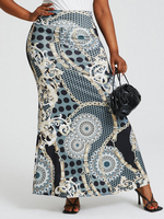 Jupe longue vintage moulante taille haute imprimé ethnique bohême