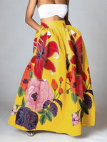 Jupes maxi de vacances à taille haute élastique décontractée à imprimé floral pour femmes avec poche