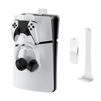 JYS PS5/PS5 Slim Wall Mount Bracket Universal Fit Disc/Digital Edition with Controller Hook Easy Installation for Gaming
