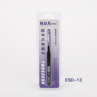 KGX-11 KGX-13 KGX-15 brucelles de précision antistatiques noires brucelles électroniques à coude droit en acier inoxydab