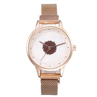 KH019 Mode Élégant 3D Fleur Motif Boucle Magnétique Milanais Mesh Bracelet En Acier Dames Montres Montre À Quartz