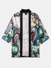 Kimono à devant ouvert imprimé pour hommes,  dessin animé chinois Panda