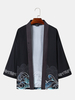 Kimono à manches 3/4 ample à imprimé vague japonaise pour homme