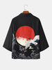 Kimono à manches 3/4 imprimé Crane Red Sun Back pour homme