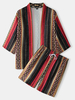 Kimono à rayures géométriques pour hommes de style ethnique deux pièces tenues