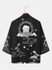 Kimono ample à imprimé chat de style japonais pour hommes