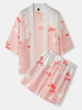 Kimono Crane pour hommes Motif nuages propices et tenues deux pièces avec cordon de serrage