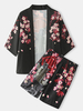 Kimono homme carpe et fleur imprimé poisson japonais taille élastique tenues deux pièces