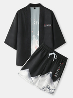 Kimono homme grue et montagne paysage imprimé poche deux pièces tenues