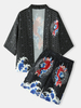 Kimono homme japonais Koi & Wave Print Open Front Two Pieces Outfits