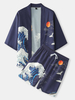Kimono japonais pour homme Wave & Koi Ukiyoe dos imprimé tenues deux pièces