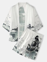 Kimono Loong Motif Chinoiserie Dragon Deux Pièces Tenues